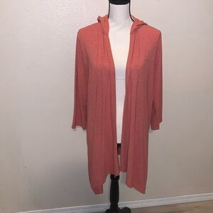 Eyn orange asymmetrical hooded open cardigan